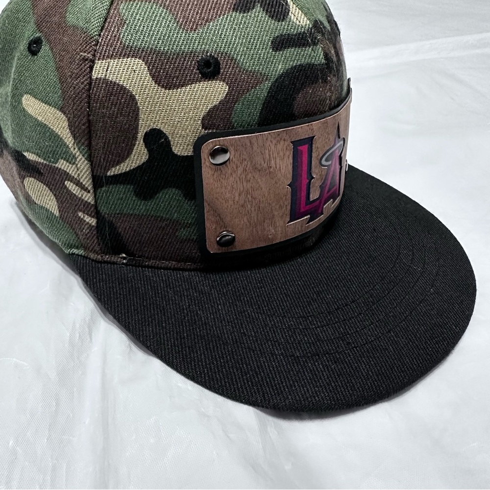 Men Snapback Hat Classic Hip Hop Style Flat Brim LA Wooden Patch camuflaje - Picture 8 of 16